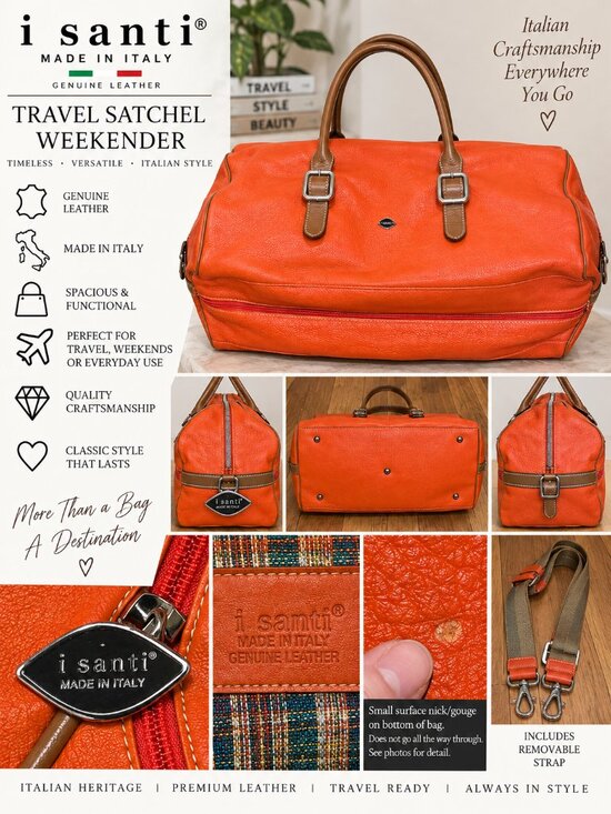 I Santi Handbags - i Santi Made in Italy Orange Genuine Leather Travel Satchel Weekender Bag